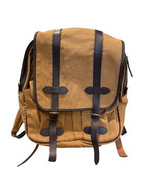 Canvas Leather Backpack Rucksack Tan Brown Buckle Flap Large Travel School Bag